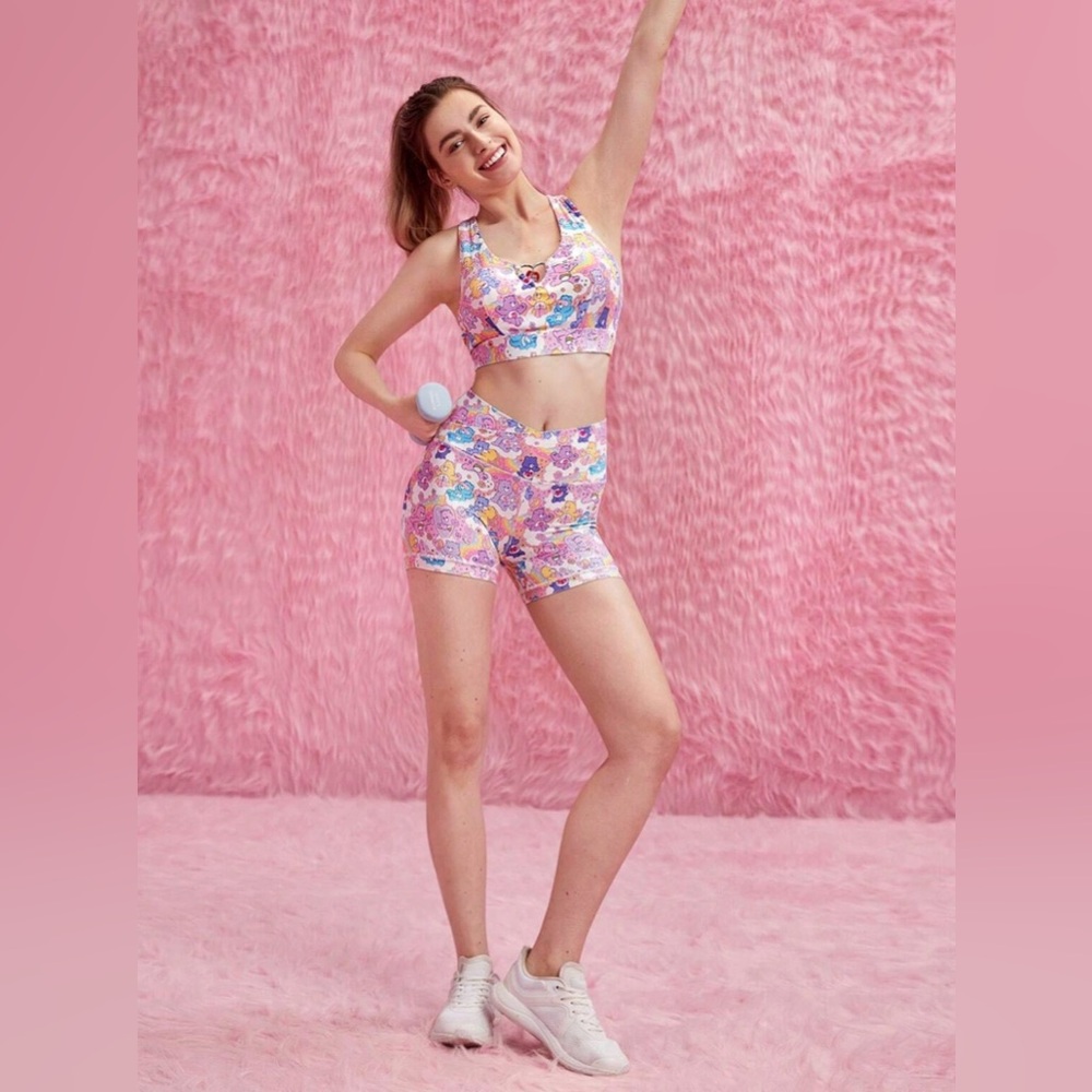 Glowmode x Care Bears FeatherFit Strappy Sports Bra & Crossover Bike Short Set
